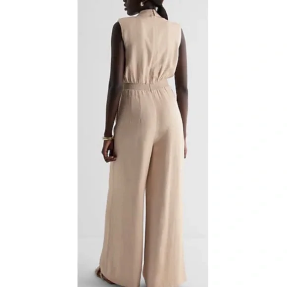 Express Linen-Blend Wide Leg Blazer Jumpsuit - Picture 5 of 11